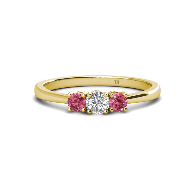 Quyen 0.49 ctw (4.00 mm) Round Pink Tourmaline and Lab Grown Diamond Three Stone Engagement Ring  