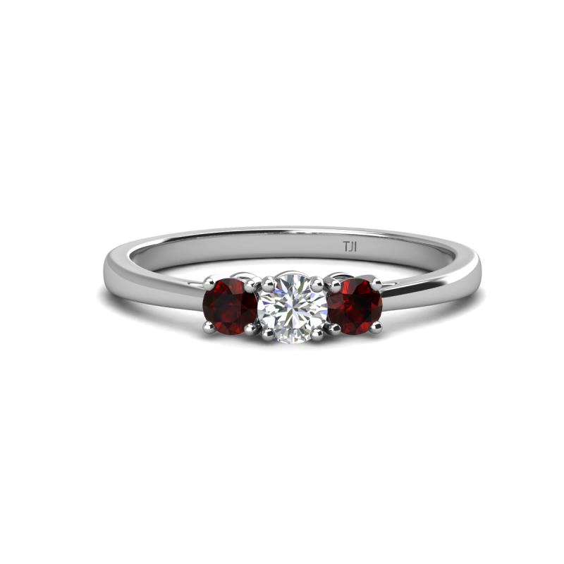 Quyen 0.57 ctw (4.00 mm) Round Red Garnet and Lab Grown Diamond Three Stone Engagement Ring  