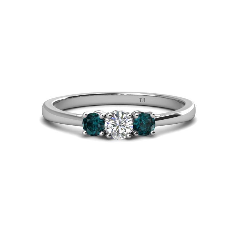 Quyen 0.53 ctw (4.00 mm) Round London Blue Topaz and Lab Grown Diamond Three Stone Engagement Ring  