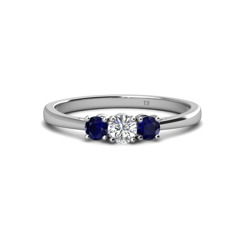 Quyen 0.54 ctw (4.00 mm) Round Blue Sapphire and Lab Grown Diamond Three Stone Engagement Ring  