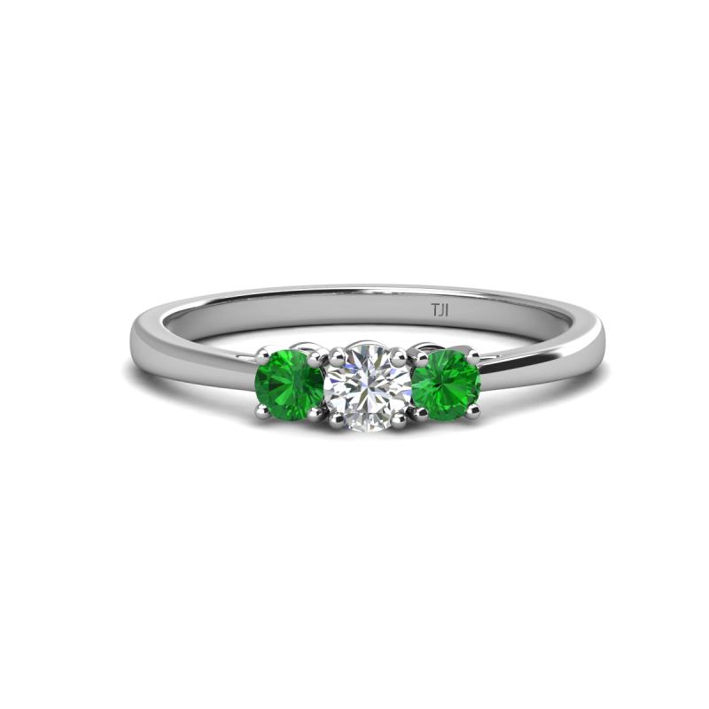 Quyen 0.57 ctw (4.00 mm) Round Green Garnet and Lab Grown Diamond Three Stone Engagement Ring  