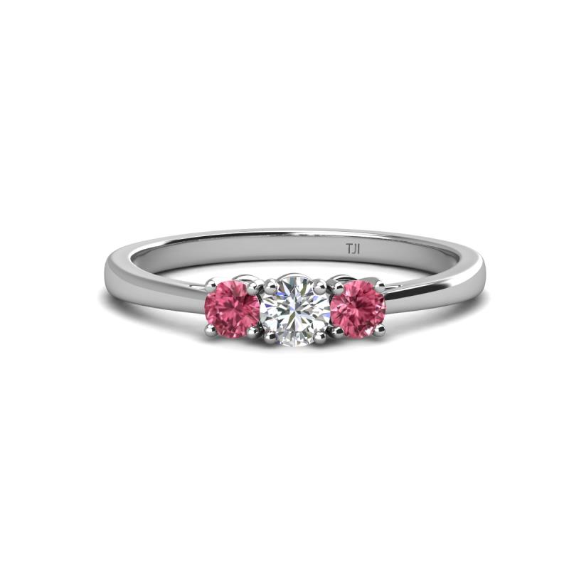 Quyen 0.49 ctw (4.00 mm) Round Pink Tourmaline and Lab Grown Diamond Three Stone Engagement Ring  