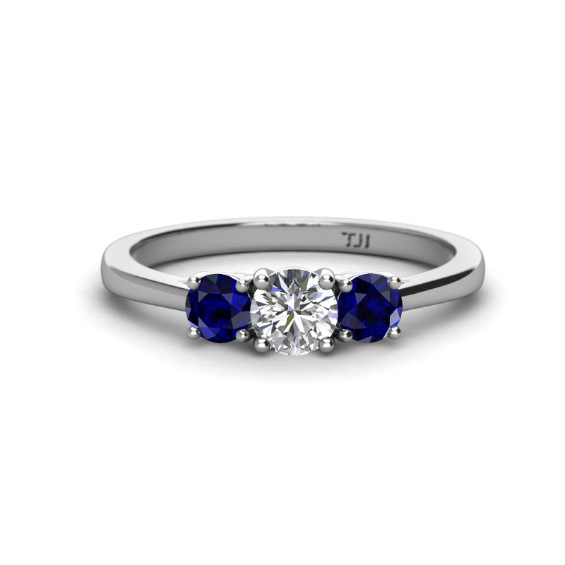 Quyen 1.26 ctw (5.00 mm) Round Lab Grown Diamond and Blue Sapphire Three Stone Engagement Ring 