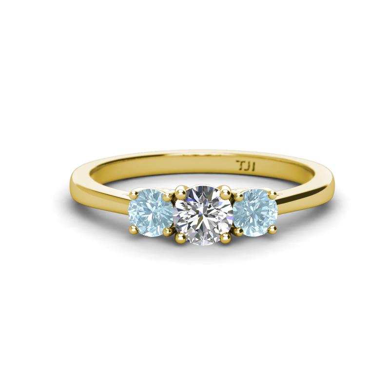 Quyen 0.90 ctw (5.00 mm) Round Lab Grown Diamond and Aquamarine Three Stone Engagement Ring 