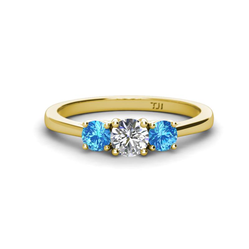 Quyen 0.94 ctw (5.00 mm) Round Lab Grown Diamond and Blue Topaz Three Stone Engagement Ring 
