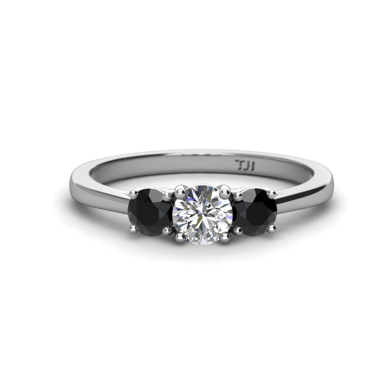 Quyen 1.04 ctw (5.00 mm) Round Lab Grown Diamond and Black Diamond Three Stone Engagement Ring 