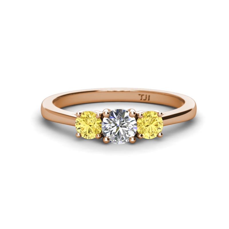 Quyen 1.03 ctw (5.00 mm) Round Lab Grown Diamond and Yellow Sapphire Three Stone Engagement Ring 
