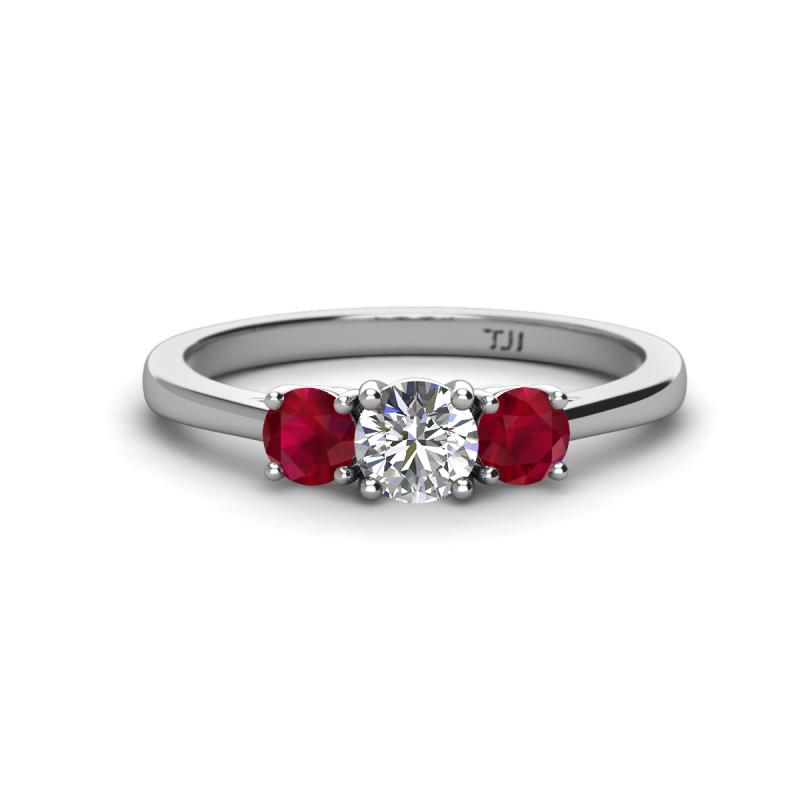 Quyen 1.03 ctw (5.00 mm) Round Lab Grown Diamond and Ruby Three Stone Engagement Ring 