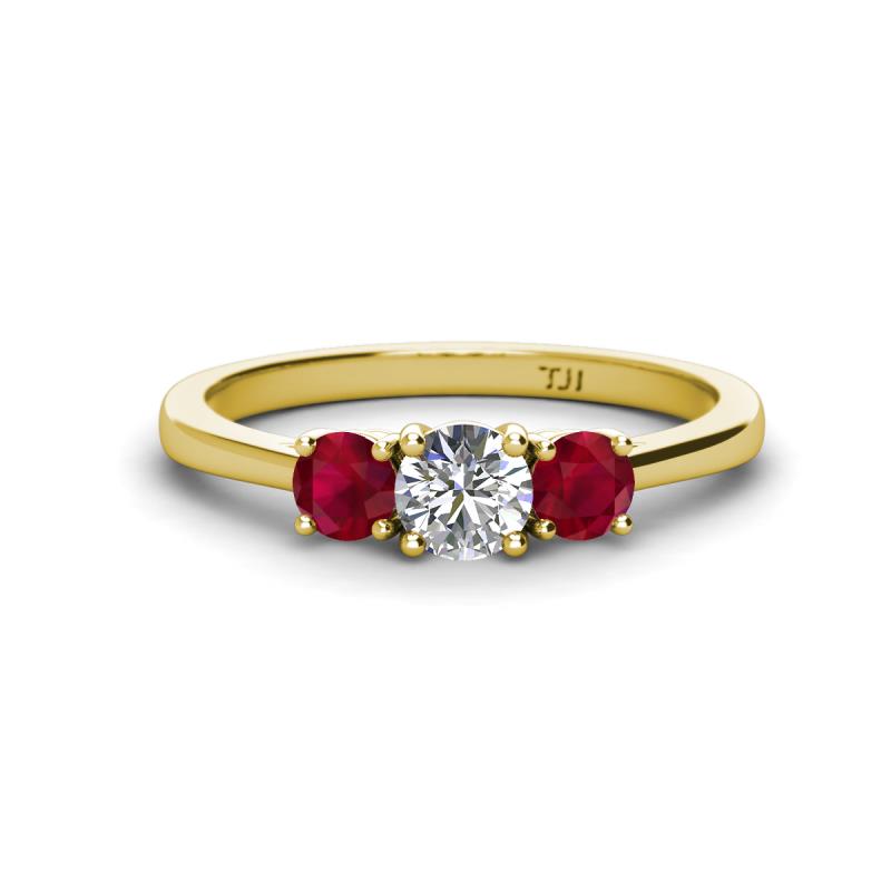 Quyen 1.03 ctw (5.00 mm) Round Lab Grown Diamond and Ruby Three Stone Engagement Ring 