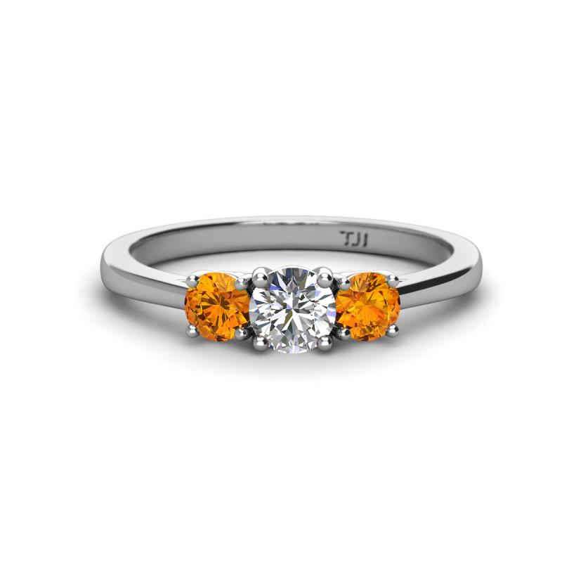 Quyen 0.90 ctw (5.00 mm) Round Lab Grown Diamond and Citrine Three Stone Engagement Ring 