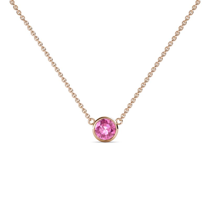 Merilyn 4.00 mm Round Pink Sapphire Bezel Set Solitaire Pendant 