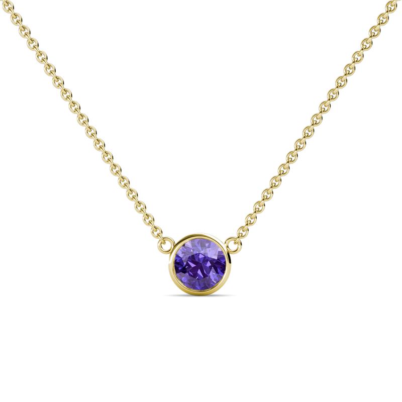 Merilyn 4.80 mm Round Iolite Bezel Set Solitaire Pendant 