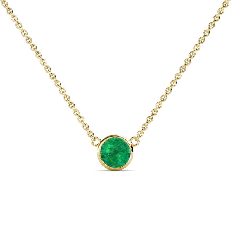 Merilyn 4.80 mm Round Emerald Bezel Set Solitaire Pendant 