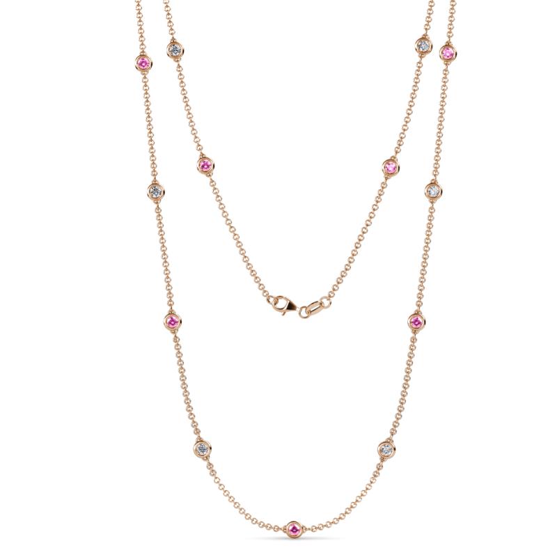 Lien (13 Stn/3.4mm) Pink Sapphire and Diamond on Cable Necklace 