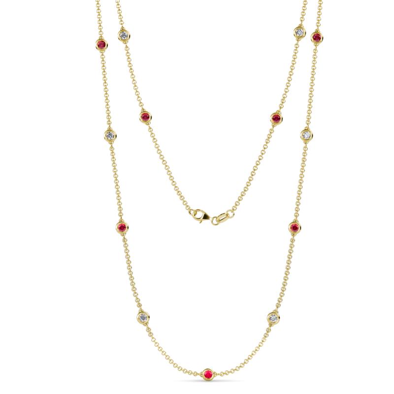 Lien (13 Stn/3.4mm) Ruby and Diamond on Cable Necklace 