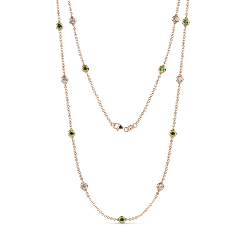 Lien (13 Stn/3.4mm) Green Garnet and Diamond on Cable Necklace 