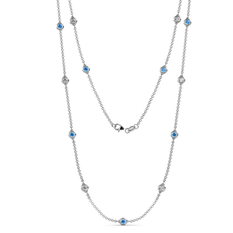 Lien (13 Stn/3.4mm) Blue Topaz and Diamond on Cable Necklace 