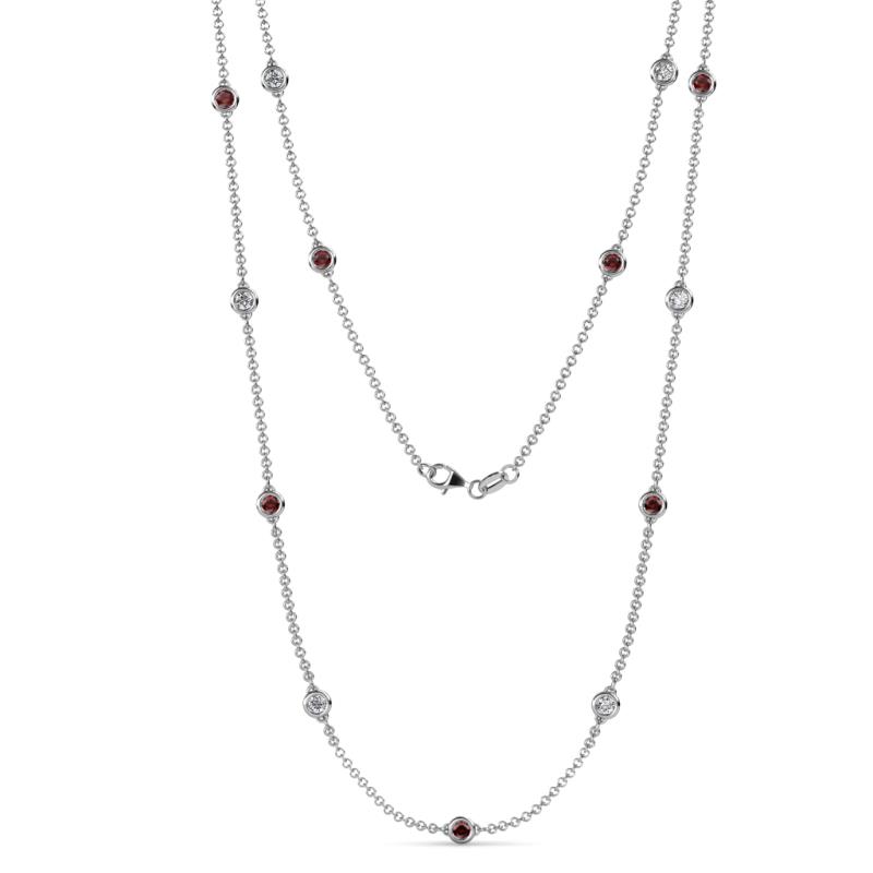 Lien (13 Stn/3.4mm) Red Garnet and Diamond on Cable Necklace 