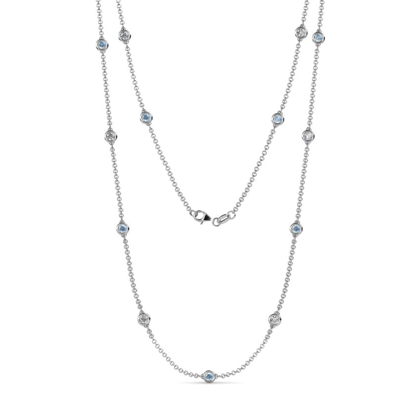 Lien (13 Stn/3.4mm) Aquamarine and Diamond on Cable Necklace 