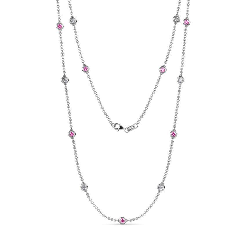 Lien (13 Stn/3.4mm) Pink Sapphire and Lab Grown Diamond on Cable Necklace 