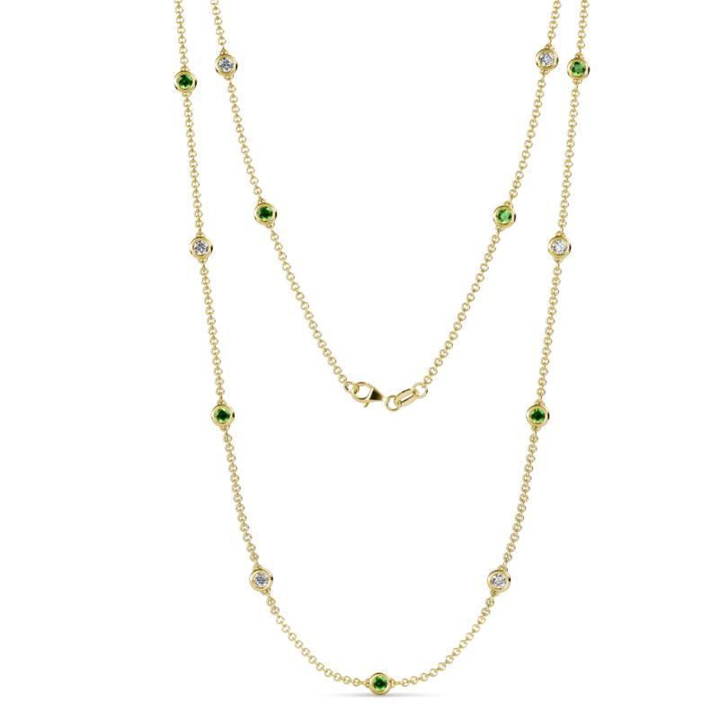 Lien (13 Stn/3.4mm) Green Garnet and Lab Grown Diamond on Cable Necklace 