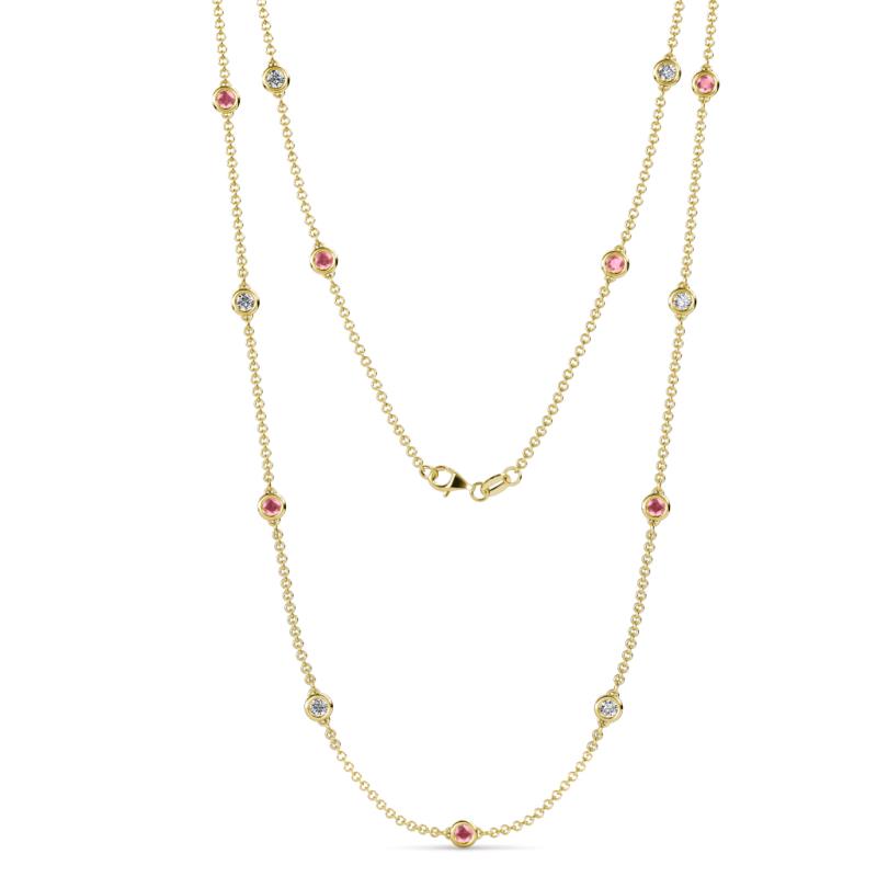Lien (13 Stn/3.4mm) Pink Tourmaline and Lab Grown Diamond on Cable Necklace 