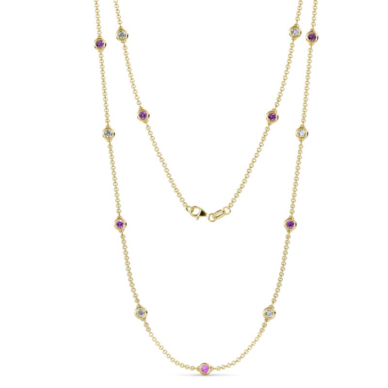 Lien (13 Stn/3.4mm) Amethyst and Lab Grown Diamond on Cable Necklace 