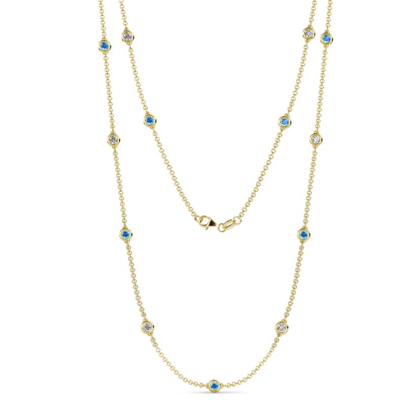 Lien (13 Stn/3.4mm) Blue Topaz and Lab Grown Diamond on Cable Necklace 