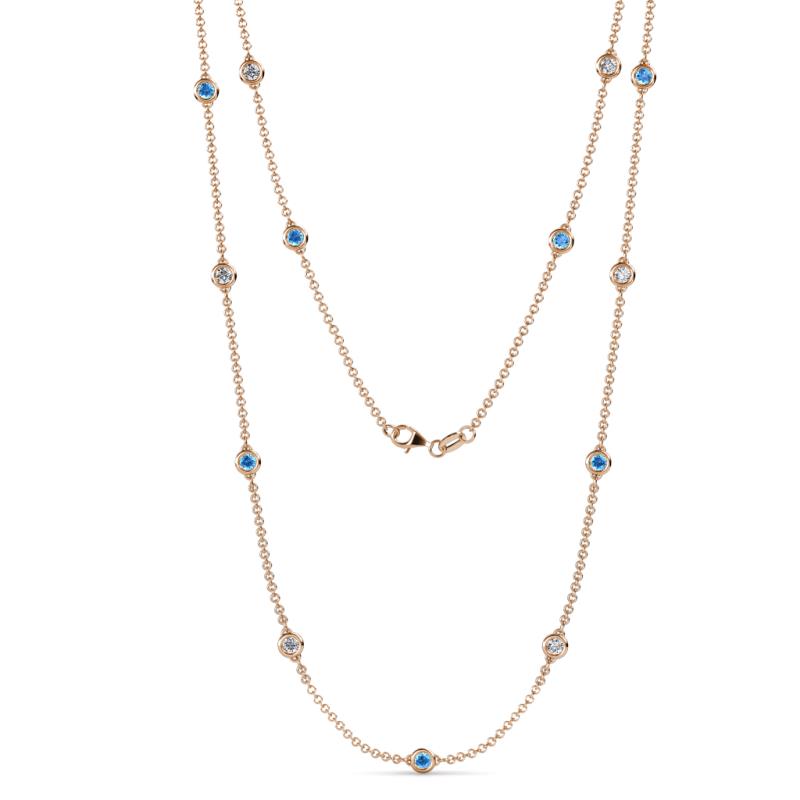 Lien (13 Stn/3.4mm) Blue Topaz and Lab Grown Diamond on Cable Necklace 