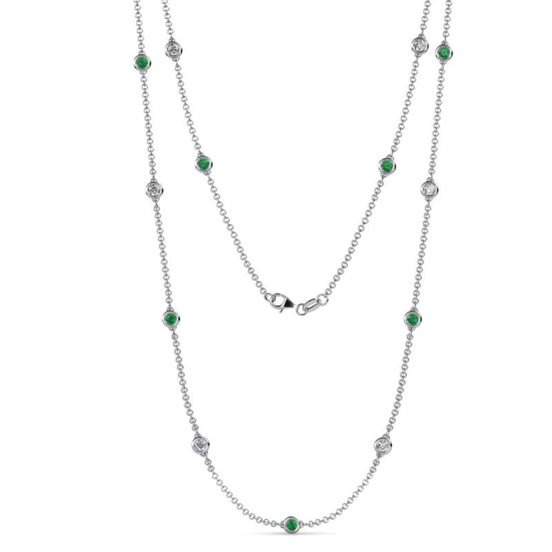 Lien (13 Stn/3.4mm) Emerald and Lab Grown Diamond on Cable Necklace 