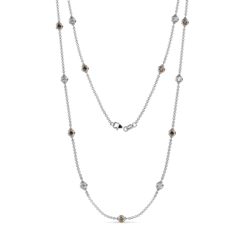 Lien (13 Stn/3.4mm) Smoky Quartz and Lab Grown Diamond on Cable Necklace 