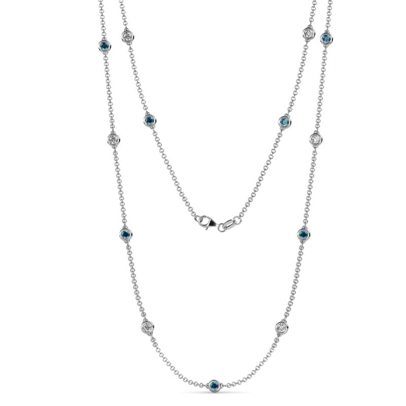 Lien (13 Stn/3.4mm) Blue and White Lab Grown Diamond on Cable Necklace 