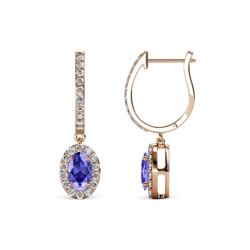 Ilona Oval Cut Tanzanite and Diamond Halo Dangling Earrings 