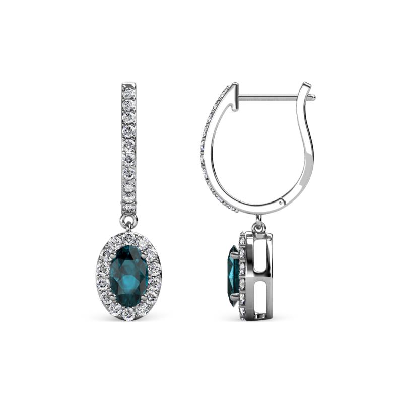 Ilona Oval Cut London Blue Topaz and Diamond Halo Dangling Earrings 