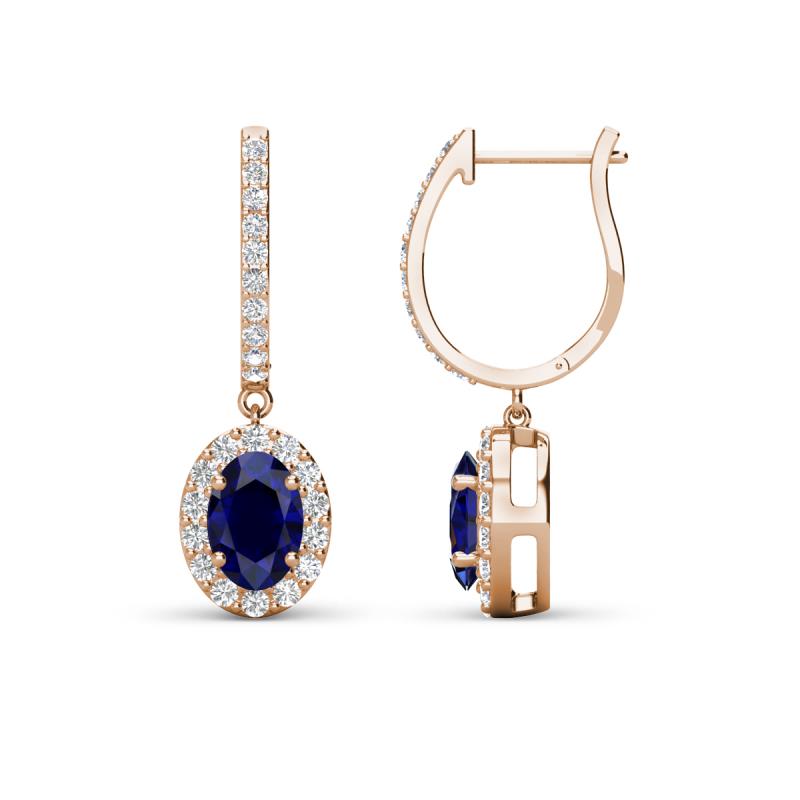 Ilona Oval Cut Blue Sapphire and Diamond Halo Dangling Earrings 