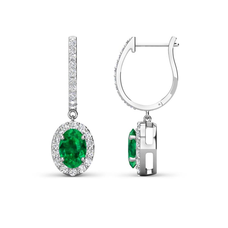 Ilona Oval Cut Emerald and Diamond Halo Dangling Earrings 