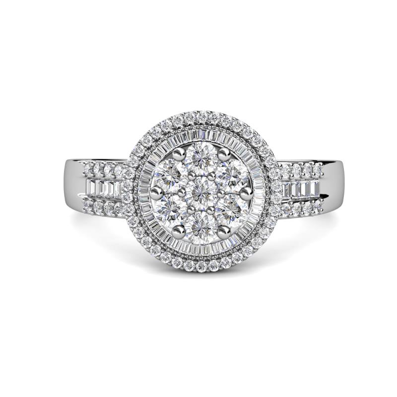Sena Prima Round and Baguette Shape Diamond Cluster Double Halo Ring 