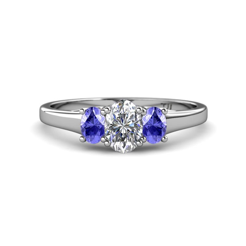 Orana 7x5 mm Oval Cut Diamond and Tanzanite 1.50 ctw Trellis Three Stone Engagement Ring 