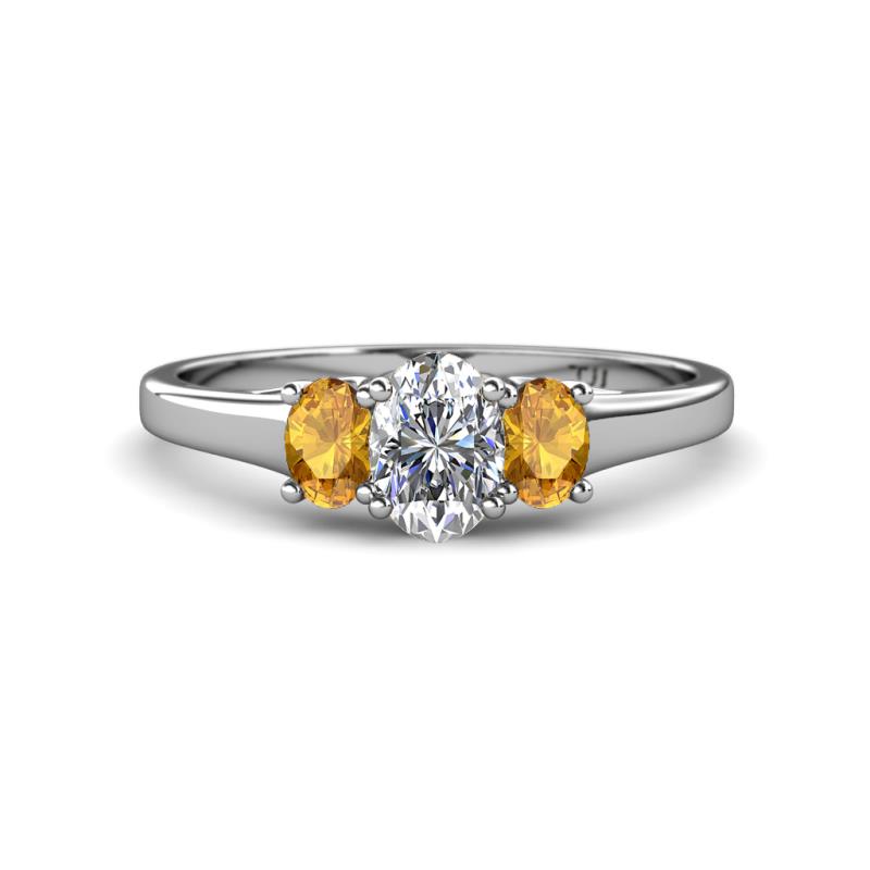 Orana 7x5 mm Oval Cut Diamond and Citrine 1.45 ctw Trellis Three Stone Engagement Ring 