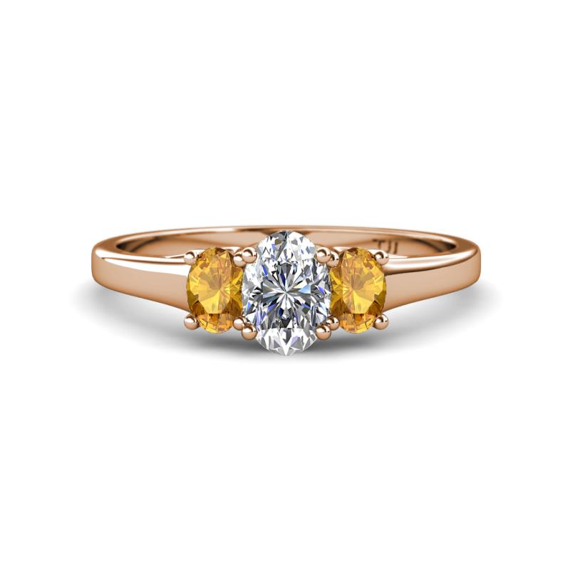 Orana 7x5 mm Oval Cut Diamond and Citrine 1.45 ctw Trellis Three Stone Engagement Ring 