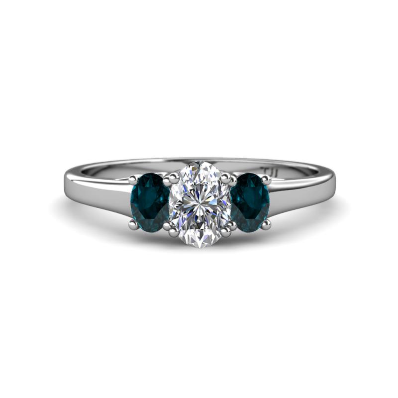 Orana 7x5 mm Oval Cut Diamond and London Blue Topaz 1.50 ctw Trellis Three Stone Engagement Ring 