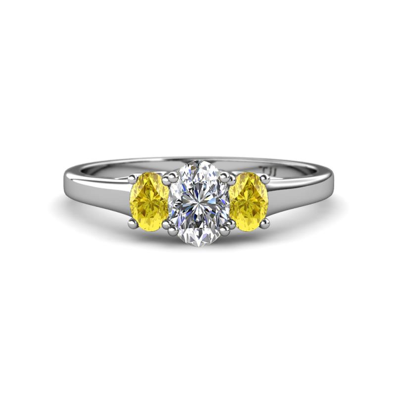 Orana 7x5 mm Oval Cut Diamond and Yellow Sapphire 1.52 ctw Trellis Three Stone Engagement Ring 