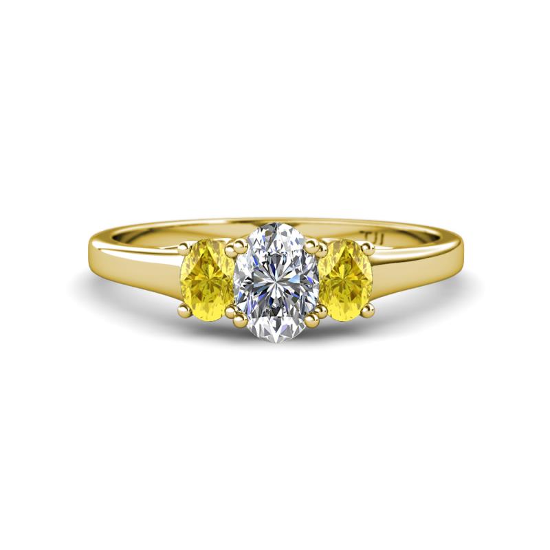 Orana 7x5 mm Oval Cut Diamond and Yellow Sapphire 1.52 ctw Trellis Three Stone Engagement Ring 