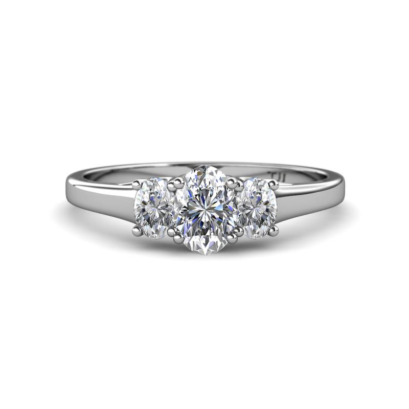 Orana 7x5 mm Oval Cut Diamond 1.44 ctw Trellis Three Stone Engagement Ring 