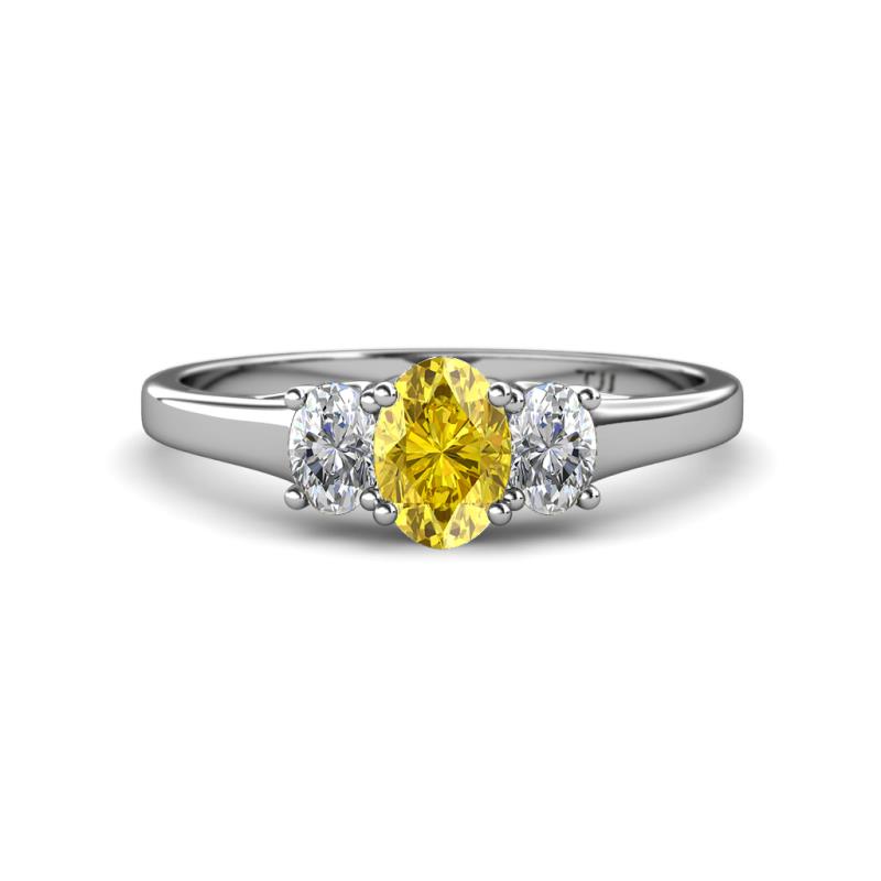 Orana 7x5 mm Oval Cut Yellow Sapphire and Diamond 1.49 ctw Trellis Three Stone Engagement Ring 