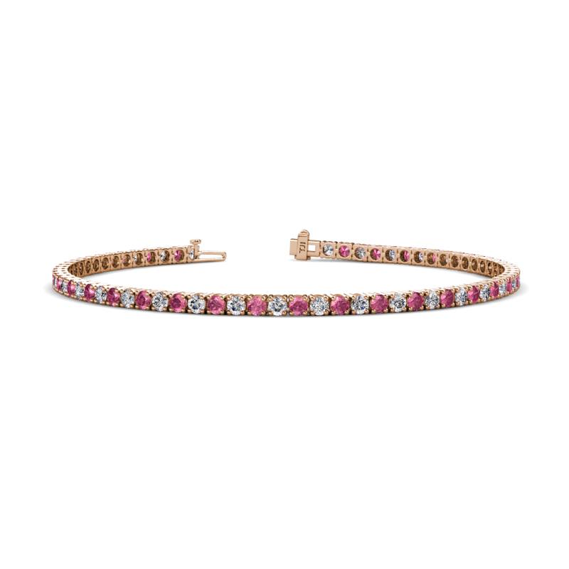 Leslie 2.40 mm Pink Tourmaline and Diamond Eternity Tennis Bracelet 