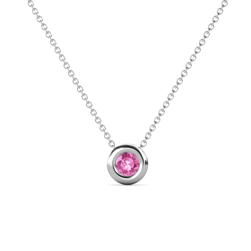 Arela 3.40 mm Round Pink Sapphire Donut Bezel Solitaire Pendant Necklace 