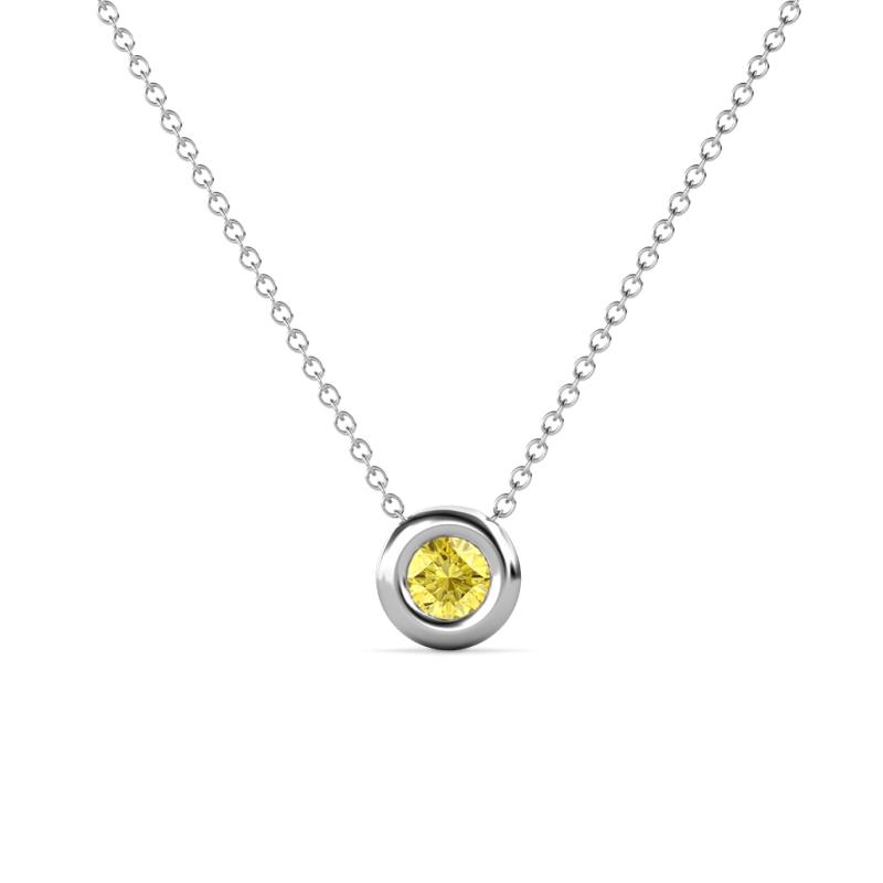 Arela 3.40 mm Round Yellow Sapphire Donut Bezel Solitaire Pendant Necklace 