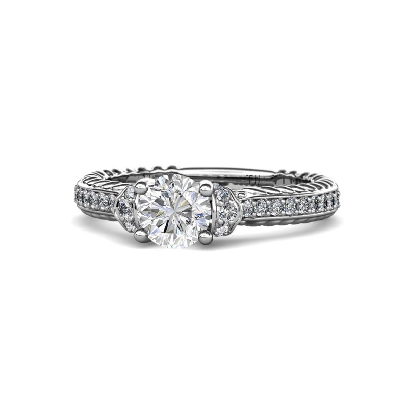Anora Signature 1.35 ctw IGI Certified Round Lab Grown Diamond (VS1/F) and Natural Diamond Engagement Ring 