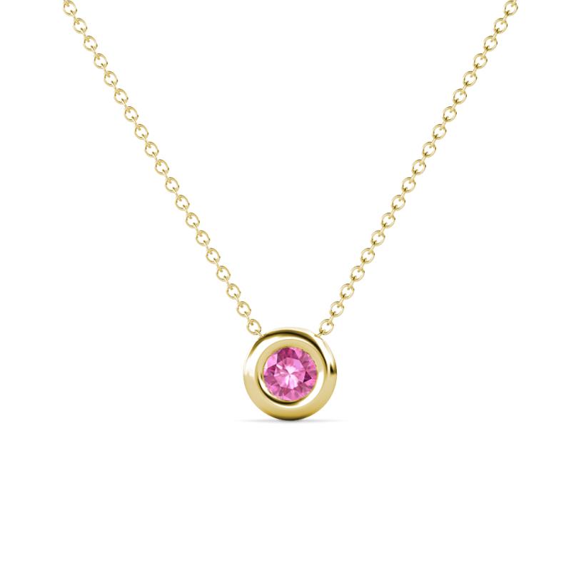 Arela 3.80 mm Round Pink Sapphire Donut Bezel Solitaire Pendant Necklace 